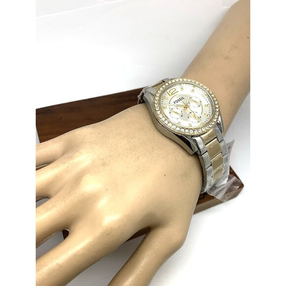 Fossil Women's Watch ES3204 Riley Quartz Two Tone Stainless Steel Gemmed 38mm - Picture 5 of 15
